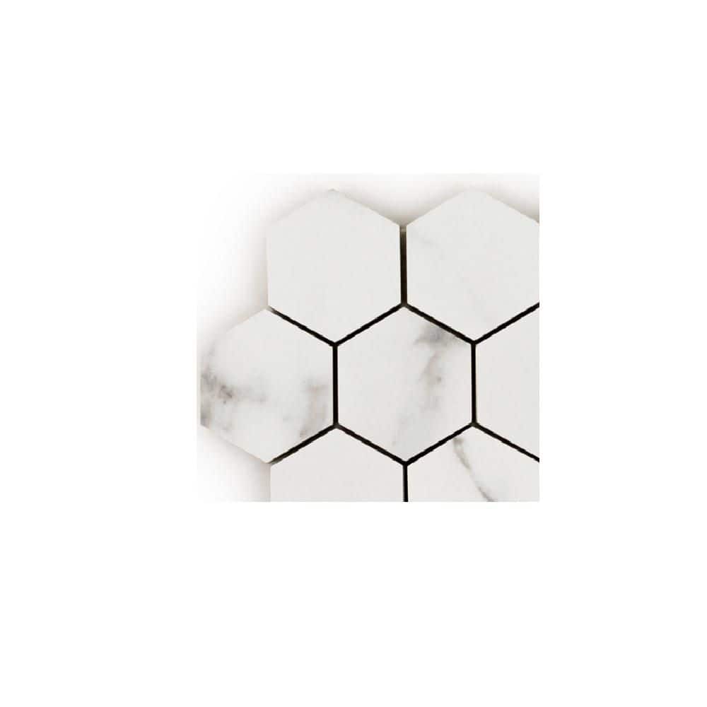 "Take Home Tile Sample - 3"" Hexagon Statuario White 4 in. x 4 in. Textured Matte Porcelain Wall/Floor Mosaic Tile Sample" price history on PriceWatchPro