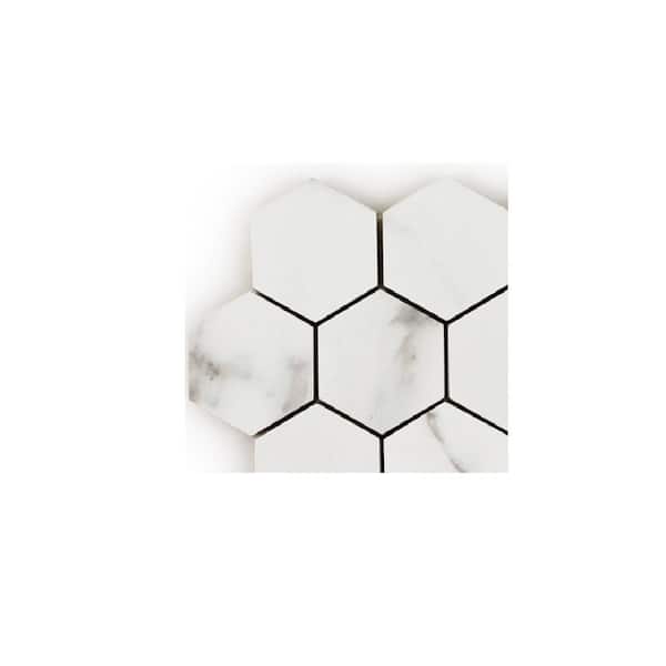 Jeffrey Court Take Home Tile Sample - 3" Hexagon Statuario White 4 in. x 4 in. Textured Matte Porcelain Wall/Floor Mosaic Tile Sample