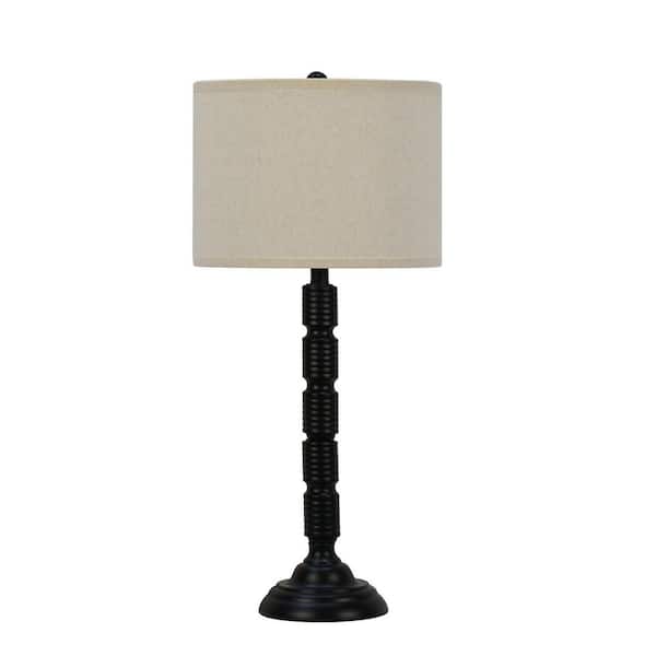 Fangio Lighting 30.25 in. Industrial Ribbed Satin Black Metal Column Table Lamp with Designer Shade