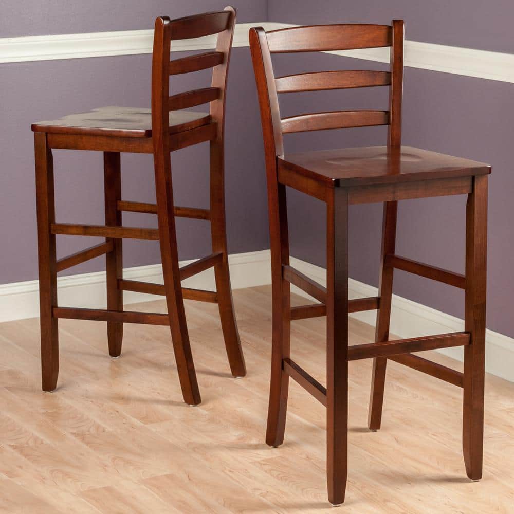 Set of 2 Walnut Ladder Back 30" Bar Stools