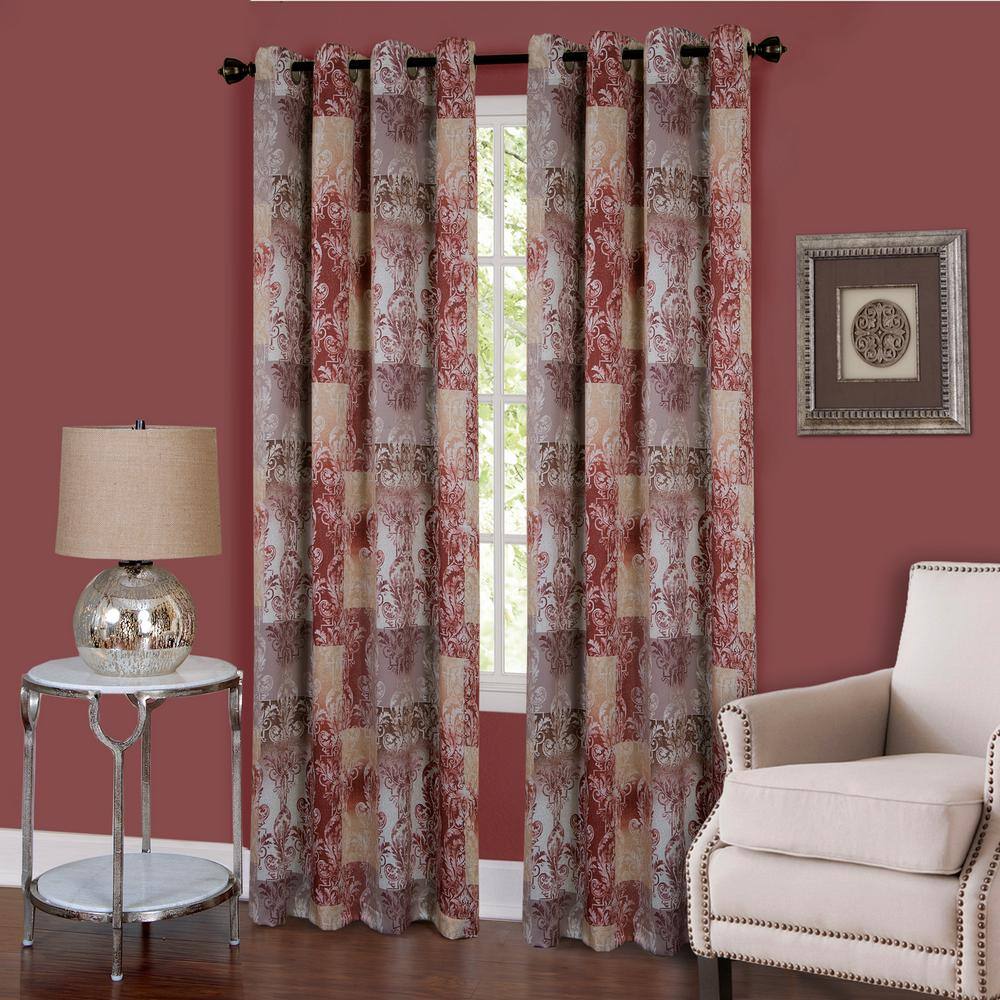 Marsala Red Polyester Room-Darkening Grommet Curtain Panel