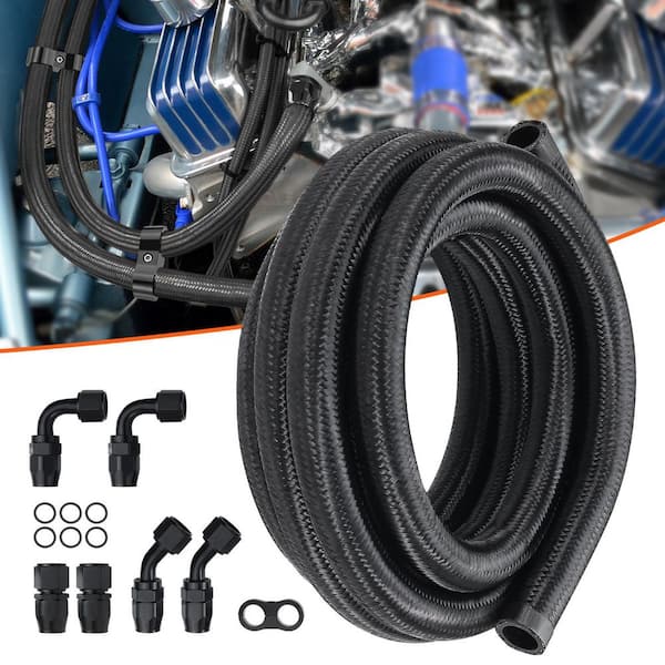 10AN Fuel Line Kit, 10 FT. Fuel Hose Kit, 0.55 in. Nylon Stainless Steel Braided Fuel Line Oil/Gas Hose End Fitting Kit