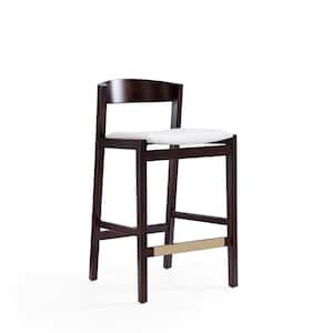 Klismos 36.75 in. Ivory and Dark Walnut Low Back Beech Wood Counter Height Bar Stool