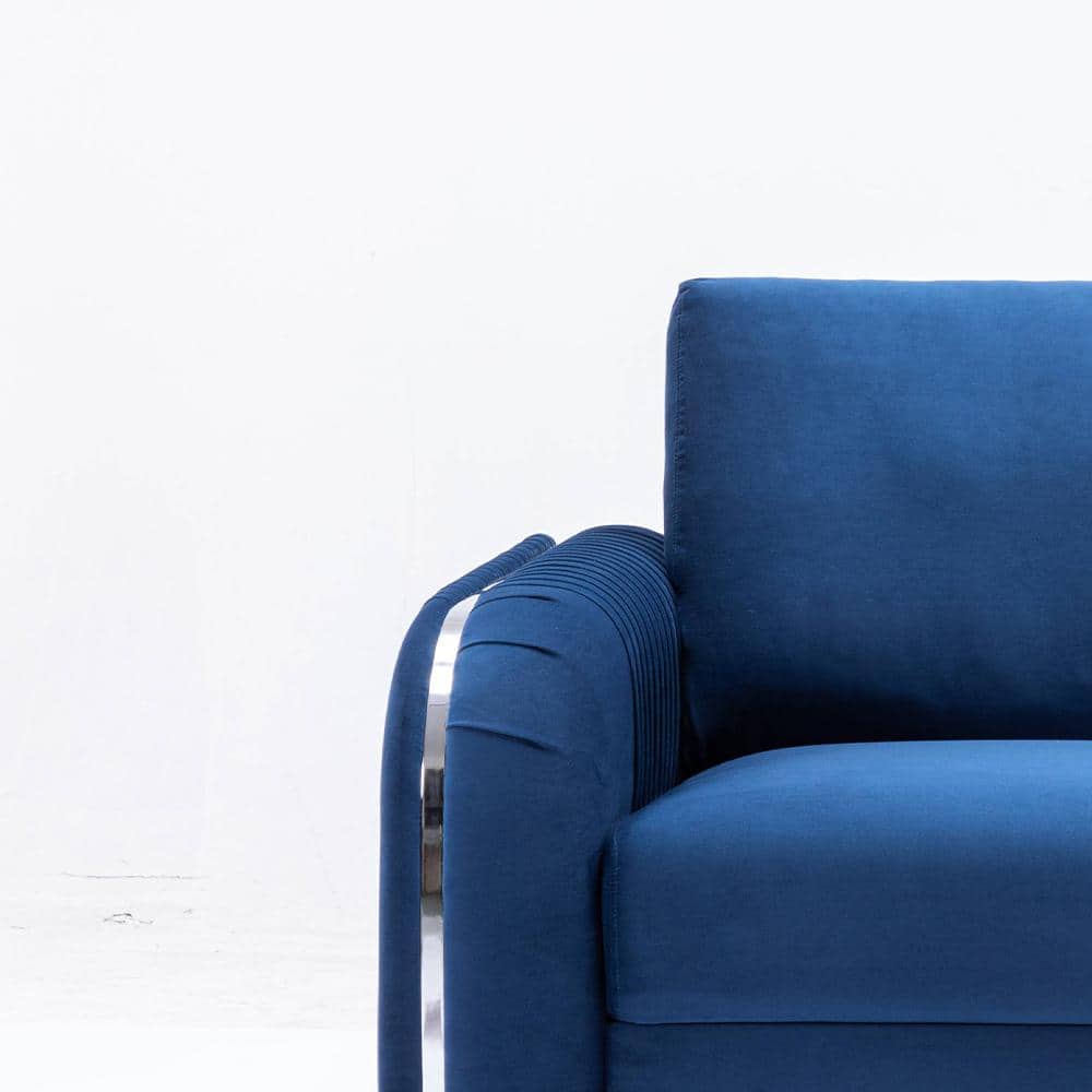 Wenona Blue Velvet Loveseat with Chrome Accents