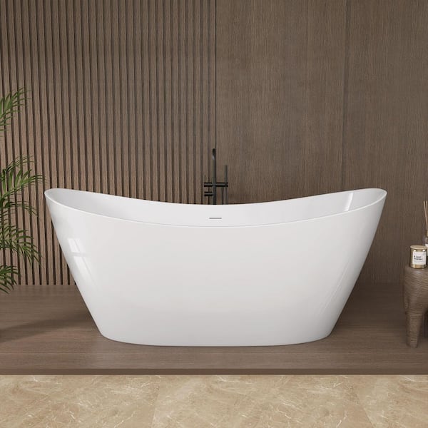 Zeafive Daz 68 in. x 30.31 in. Freestanding Soaking Bathtub Double Slipper Flatbottom Free Standing Tub Center Drain in White