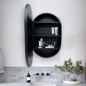 Modern 21 in. W x 31 in. H Black Oval Metal Framed Wall Mount Bathroom Medicine Cabinet with Mirror