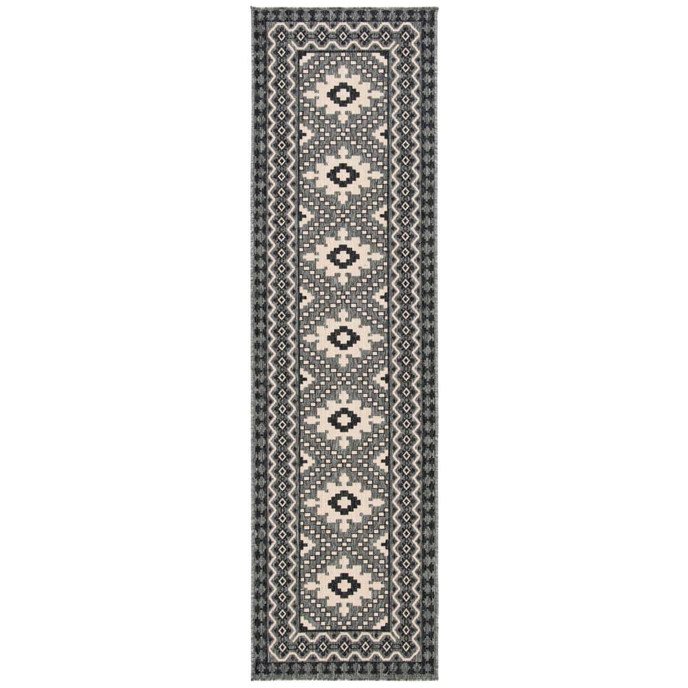 SAFAVIEH Veranda Ivory/Charcoal 2 ft. x 8 ft. Border Indoor/Outdoor ...