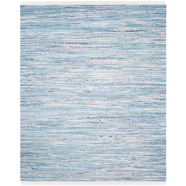 Rag Rug Light Blue/Multi 9 ft. x 12 ft. Striped Area Rug
