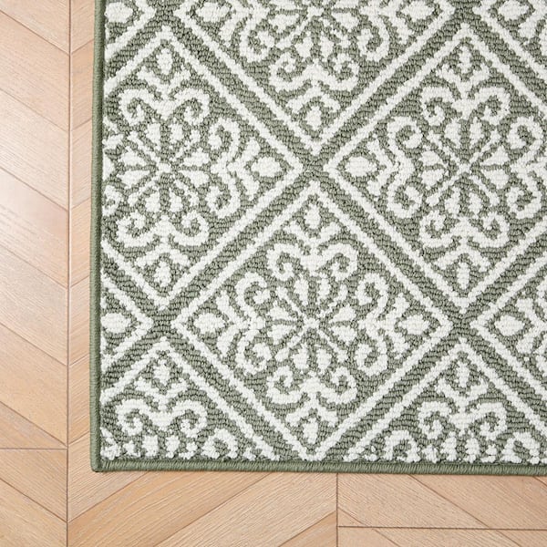 Austell 2- Tone Ivory/Sage 2 ft. x 5 ft. Geometric Polypropylene Runner Rug