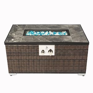 Marine Brown Rectangle Wicker Outdoor Fire Pit Table