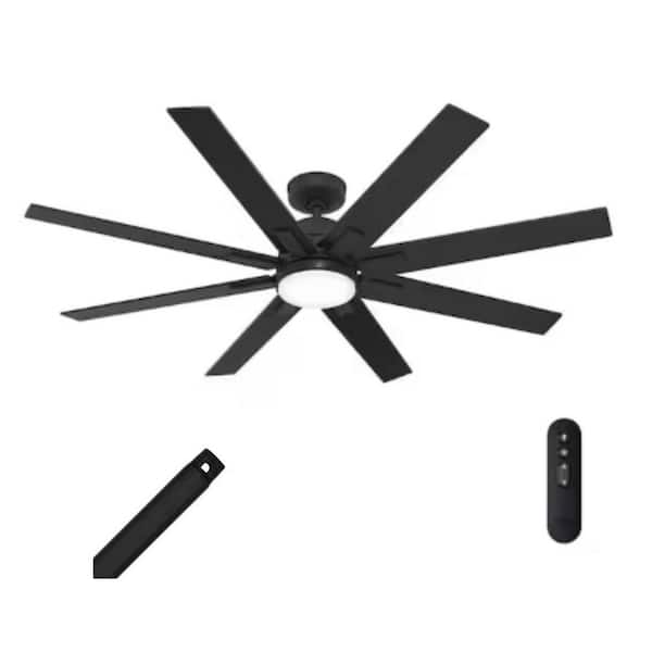 Windsail 60 in. Black Ceiling Fan with Light Kit, Remote and 36 in. Black Downrod for 12 ft. Ceilings
