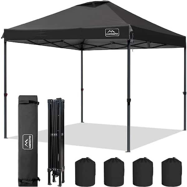 Sudzendf 10 ft. x 10 ft. Black Pop-Up Canopy, 3 Adjustable Height with Wheeled Carrying Bag, 4 Ropes and 4 Stakes