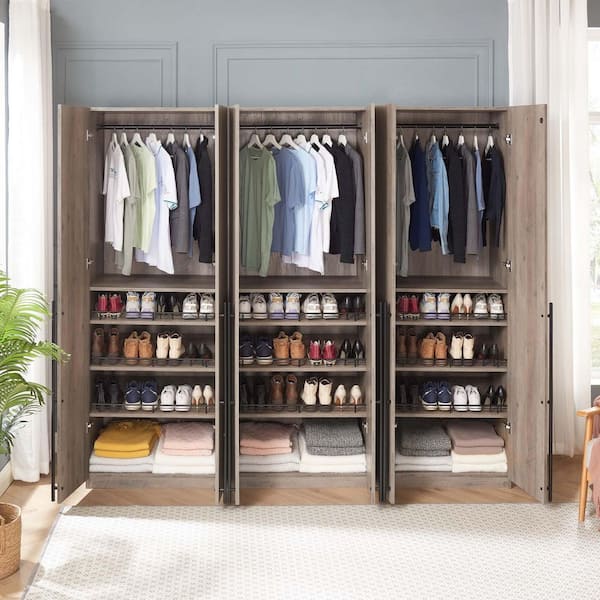 Manhattan Comfort Lee Rustic Grey 63 in. Freestanding Wardrobe