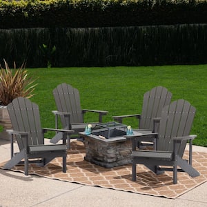 Grey 4-Piece Outdoor Outdoor Patio Reclining Slat Polyethylene Plastic Adirondack Chair