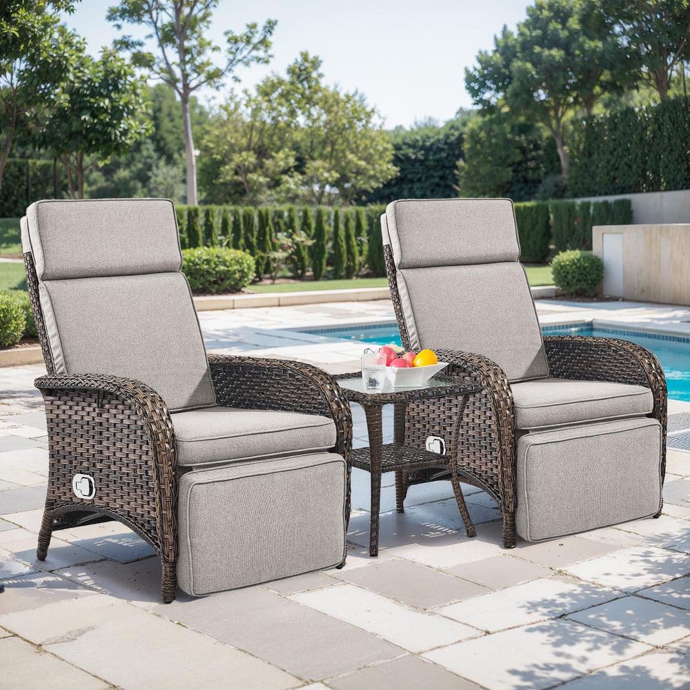 Carlos Brown Wicker 3-Piece Outdoor Chaise Lounge Chair, Patio Adjuestment Recliner Set with Beige Olefin Soft Cushion price history on PriceWatchPro