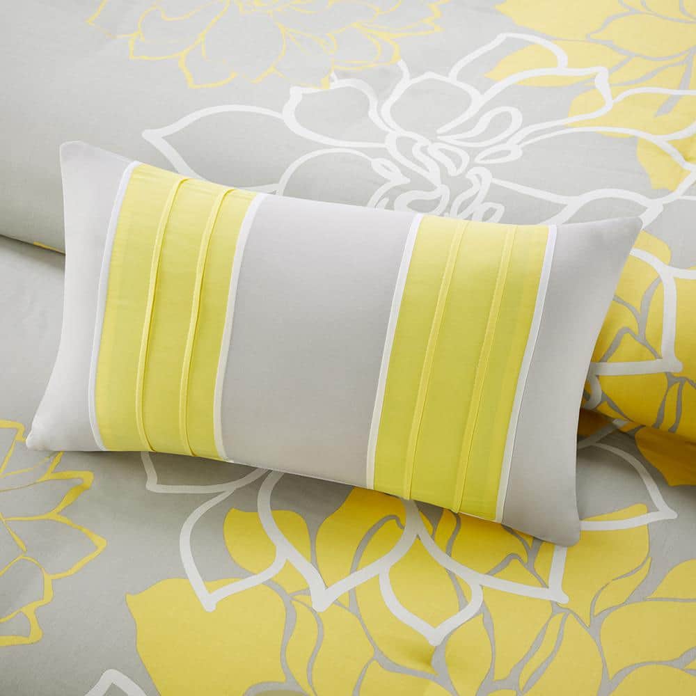Yellow and Gray Floral Cotton Full/Queen Duvet Cover Set