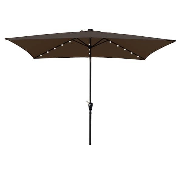 Tidoin 10 ft. Steel Rectangular Outdoor Market Patio Umbrella with LED Lights in Dark Brown