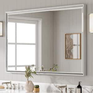 QueenFun 48 in. W x 30 in. H Framed Rectangular Beveled Edge Bathroom Vanity Wall Mount Mirror in Brushed Silver