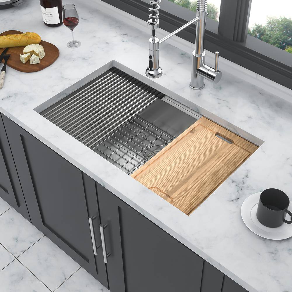 33 in. Undermount Single Bowl 16-Gauge Brushed Nickel Stainless Steel Kitchen Sink with Workstation price history on PriceWatchPro