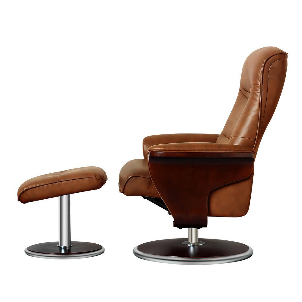 Modern Brown Leather Swivel Recliner with Ottoman