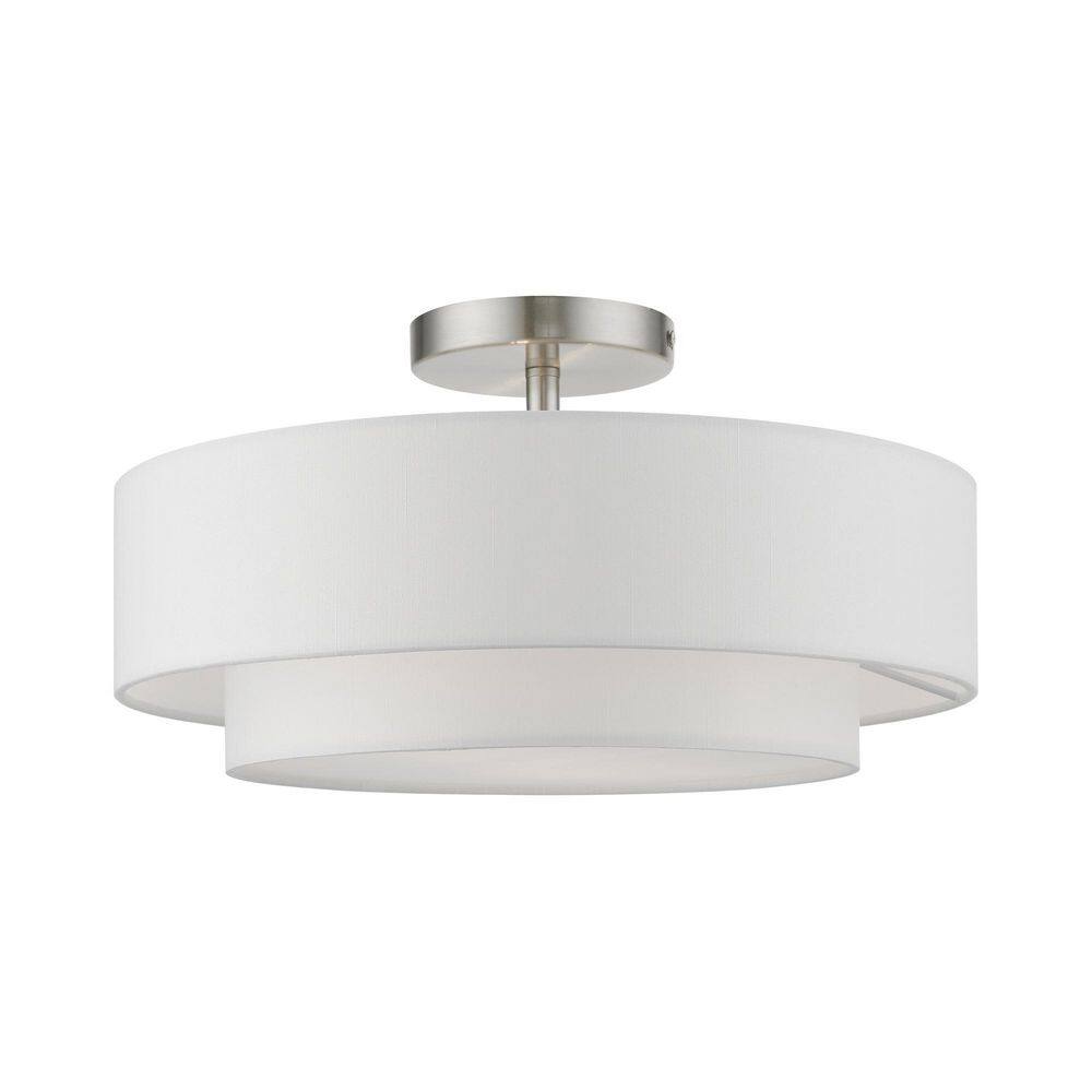 Brushed Nickel 2-Light Semi-Flush Mount with Glass Drum Shade