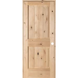 32 in. x 80 in. Knotty Alder 2 Panel Square Top V-Groove Solid Wood Left-Hand Single Prehung Interior Door