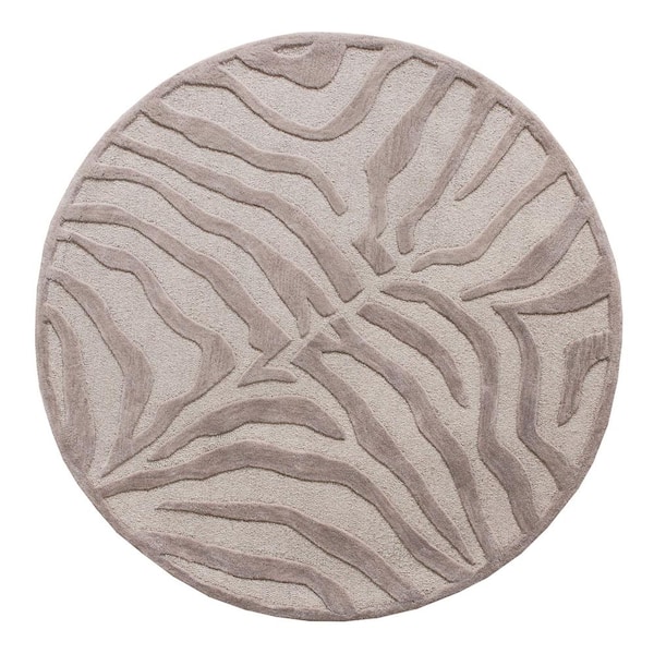 Orion Lodge Taupe/Silver Zebra 3 ft. x 3 ft. Plush Round Indoor Area Rug