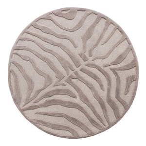 Orion Lodge Taupe/Silver Zebra 8 ft. x 8 ft. Plush Round Indoor Area Rug