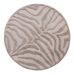 Lodge Taupe / Silver Zebra 5 ft. x 5 ft. Plush Round Indoor Area Rug