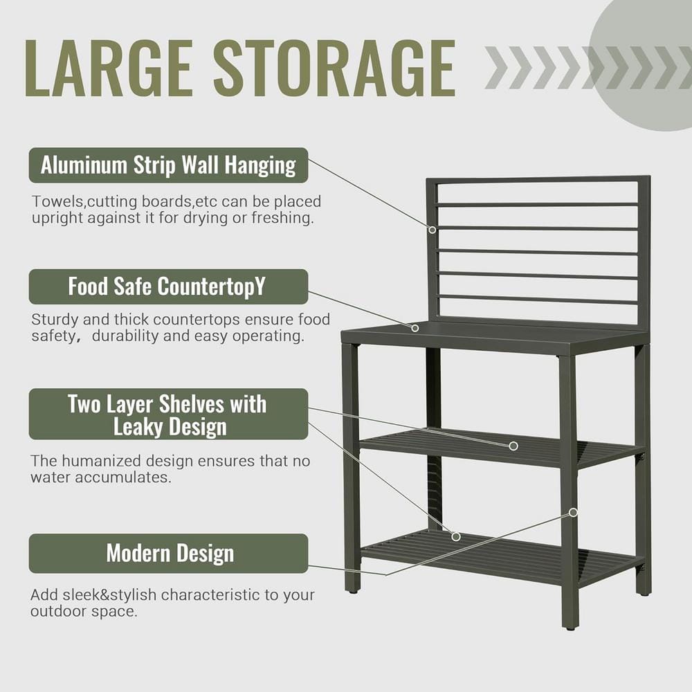 Gray Aluminum Outdoor Kitchen Island with Double Storage Racks
