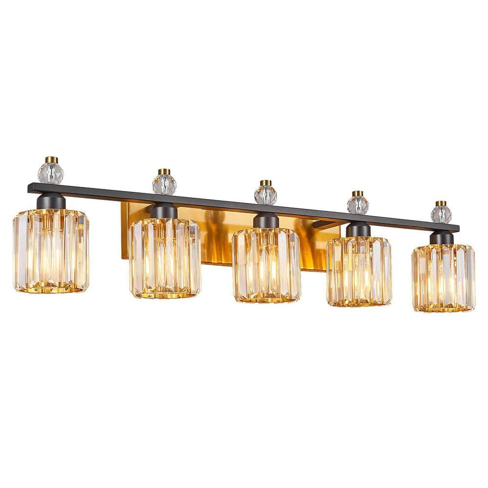 Home Lighting 35.82 in. 5-Light BlackGold Round Modern Crystal Vanity Light Fixtures Over Mirror For Bathroom (JW-291) price history on PriceWatchPro