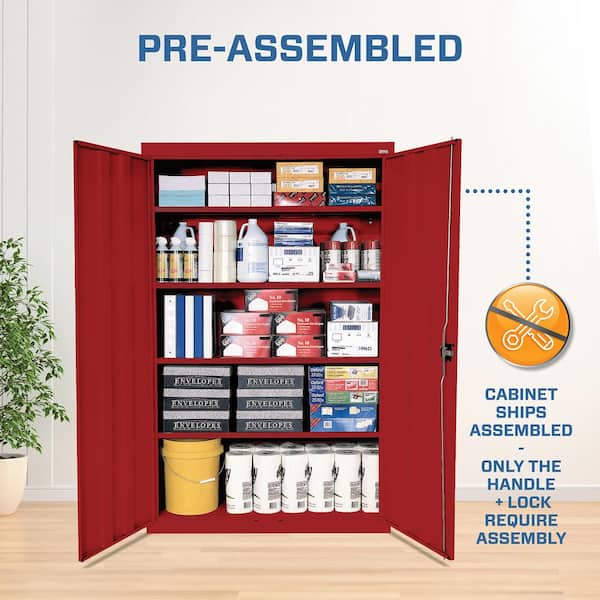 Elite Series 46 in. W x 72 in. H x 24 in. D 22-Gauge 5-Shelf Steel Freestanding Garage Storage Cabinet in Red