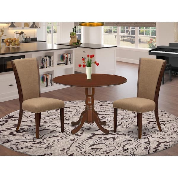 East West Furniture 3-Piece Mahogany Finish Solid Wood Top - Dining Room Set - Seats 4