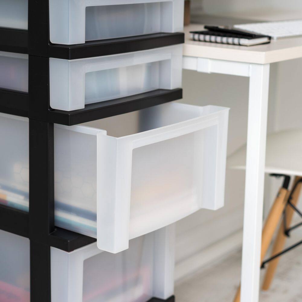 Iris Clear/Black 6-Drawer Organizer Cart with Wheels and Top Storage