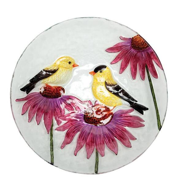 Evergreen Enterprises Birds on a Coneflower Glass Birdbath-DISCONTINUED
