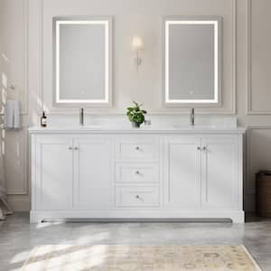 Avery 80in.Wx22 in.D Double Vanity in White with Cultured Marble Vanity Top in Light-Vein Carrara with White Basins