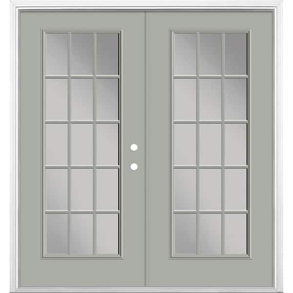 Masonite 72 in. x 80 in. Silver Cloud Steel Prehung Left-Hand Inswing 15-Lite Clear Glass Patio Door with Brickmold