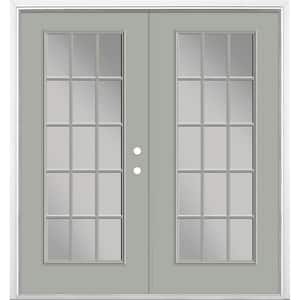 72 in. x 80 in. Silver Cloud Steel Prehung Left-Hand Inswing 15-Lite Clear Glass Patio Door Vinyl Frame with Brickmold