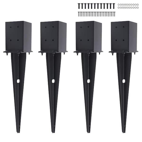 4 in. 4 in. Fence Post Anchor Ground Spike Metal Powder-Coated Post Base Black 4-Pack for Deck Fence