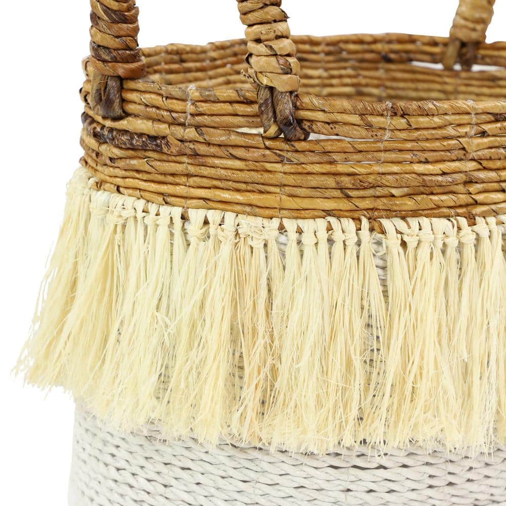White and Natural Seagrass Round Storage Basket Set