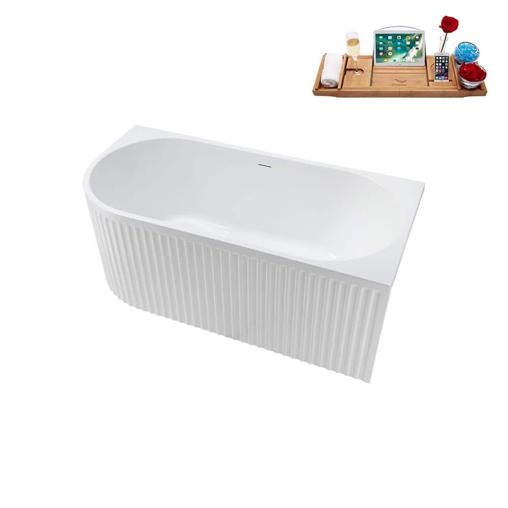 59'' Glossy White Freestanding Acrylic Soaking Bathtub with Chrome Drain
