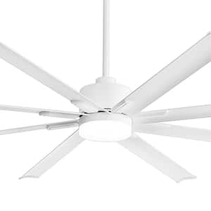 Odyn 84 in. Integrated LED Indoor/Outdoor Covered Matte White DC Motor Downrod Mount Ceiling Fan with Light and Remote