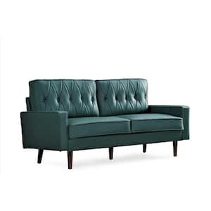 Acire 69.3 in. Wide Square Arm Faux Leather Straight 3-Seater Sofa in Blue-Green