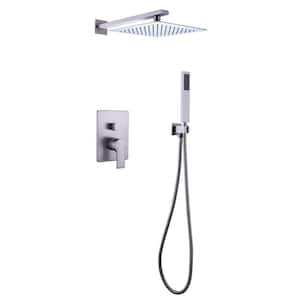 Rain 1-Spray Square 10 in. Shower System Shower Head with Handheld in Brushed Nickel
