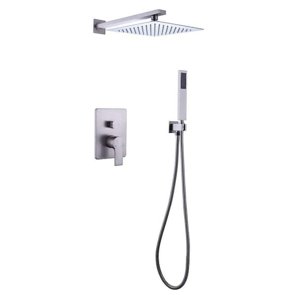 Satico Rain 1-Spray Square 10 in. Shower System Shower Head with Handheld in Brushed Nickel