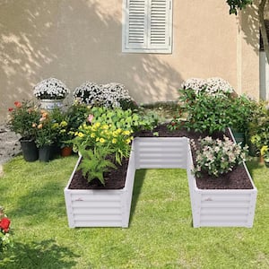 74 in. x 74 in. x 18 in. White U-Shaped Anti-Rust Galvanized Metal Raised Garden Bed for Planting Vegetables Flowers