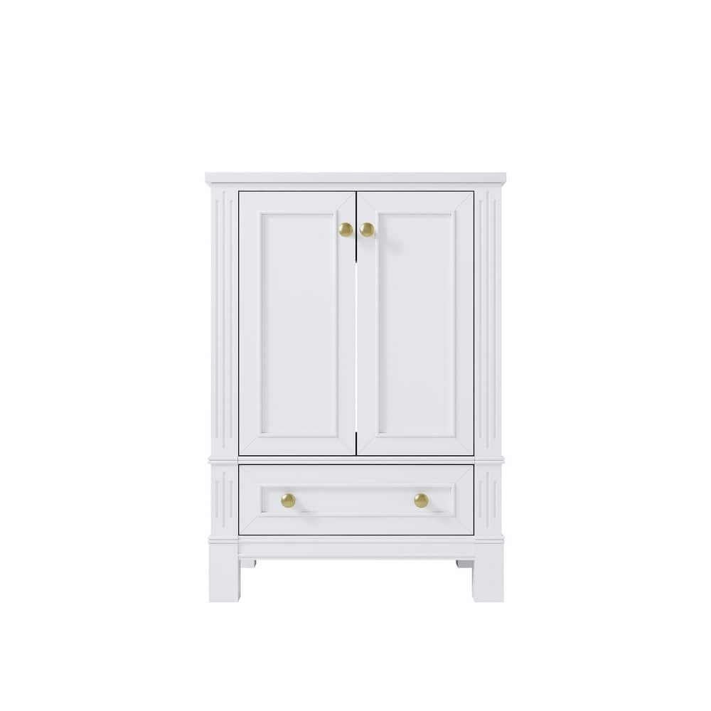 24 in. W Freestanding Single Sinks White Bath Vanity Cabinet with White Ceramic Top and Bottom Drawer Unassembled price history on PriceWatchPro