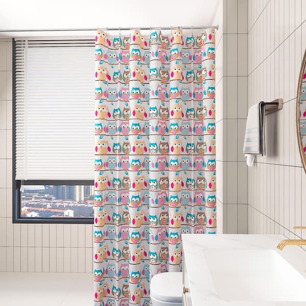 70.87 in. x 70.87 in. PEVA Shower Curtain, Bathroom Partition Curtain, Cartoon Thickened Owl Shower Curtain