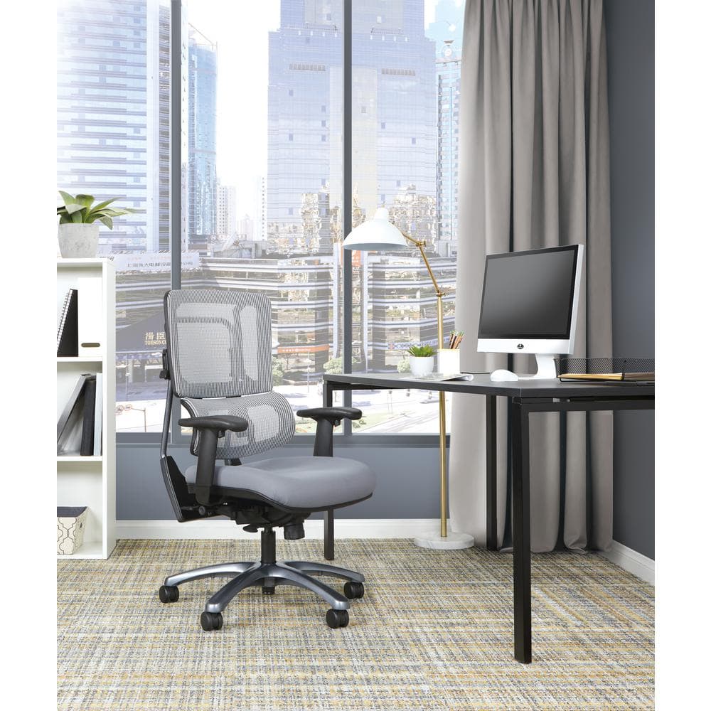 Silver Executive Mesh-Back Swivel Office Chair with Adjustable Arms