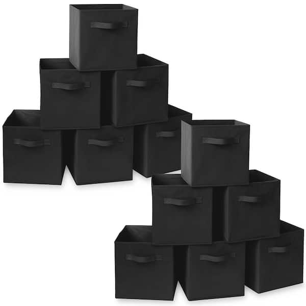 Casafield Black 11 in. x 11 in. Fabric Collapsible Cubes Decorative Basket Storage Bins-Set of 12